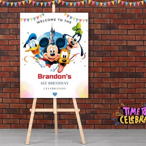 Mickey Mouse Birthday Welcome Sign Mickey Birthday sign Mickey theme Party Mickey & Minnie mouse birthday Mickey and Friends Welcome banner image 9