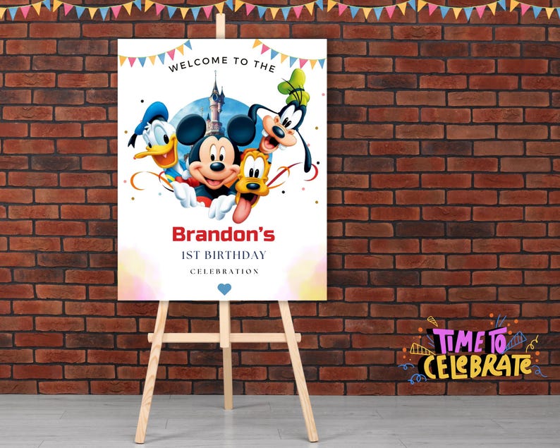 Mickey Mouse Birthday Welcome Sign Mickey Birthday sign Mickey theme Party Mickey & Minnie mouse birthday Mickey and Friends Welcome banner image 9