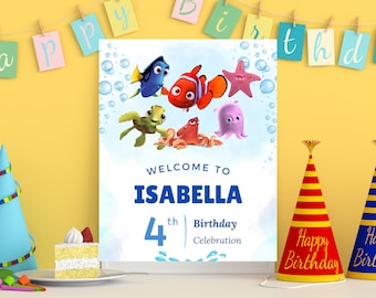 Finding Nemo Welcome Card Underwater Theme Nemo Welcome Card Vibrant blue Sea Finding dory Welcome sign Finding Nemo Birthday Welcome banner