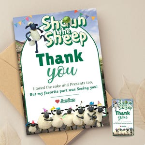 Shaun the Sheep Biglietto di ringraziamento Shaun the Sheep Biglietto di apprezzamento a tema per il compleanno del bambino Shaun the Sheep Biglietto di gratitudine Shaun the Sheep Etichetta regalo Shaun Sheep