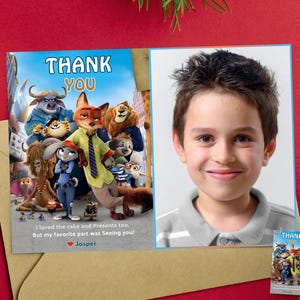 Zootopia 2 Gift with photo Zootopia 2 thank you Photo card Zootopia return gift Zootopia 2 photo party favors Zootopia Sibling Birthday tag
