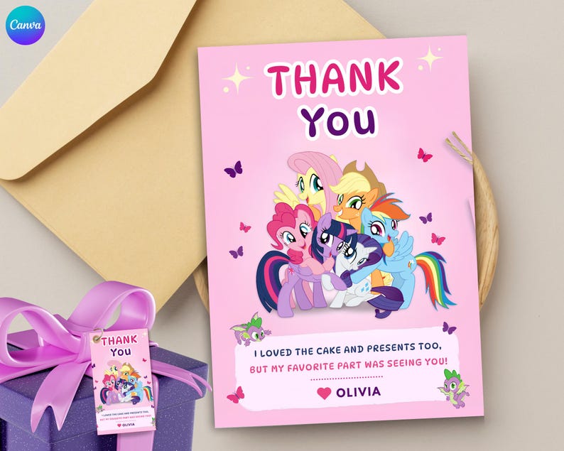 Printable Pony Birthday Thank You Card Unicorn Pony Thank You Party for ...