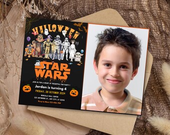 Watercolor Star Wars Halloween Photo Invitation Star Wars Spooky Photo invite Halloween Star Wars Photo costumes for Halloween theme invite