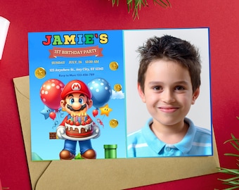 Super Mario Bro Birthday Photo invite Luigi and Mario Birthday design Mario Photo Party Mario theme invite Mario & Luigi Birthday Photo Card