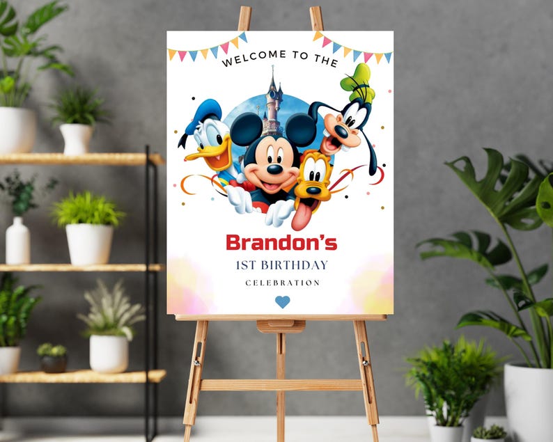 Mickey Mouse Birthday Welcome Sign Mickey Birthday sign Mickey theme Party Mickey & Minnie mouse birthday Mickey and Friends Welcome banner image 3