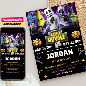 Invitation d'anniversaire modifiable de jeu de Fort | Modèle de fête d'anniversaire Fort Night