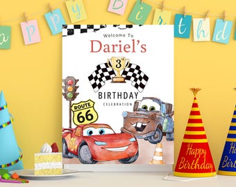 Cars Birthday Welcome sign Cars party sign Cars themed Door mat Fast Race Cars welcome banner Cars Racing theme welcome board Cars banner