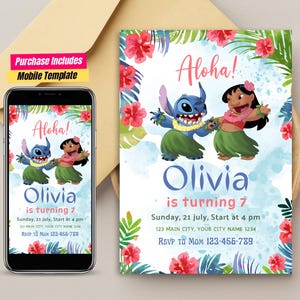 Editable Lilo & Stitch Birthday Invitation Template Stitch and lilo Birthday invite Lilo and Stitch Party Invitation siblings Birthday card