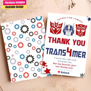 Cartão de agradecimento de aniversário dos Transformers Etiqueta de agradecimento dos Transformers Optimus Prime impresso Transformer obrigado por vir ao meu aniversário Bumblebee