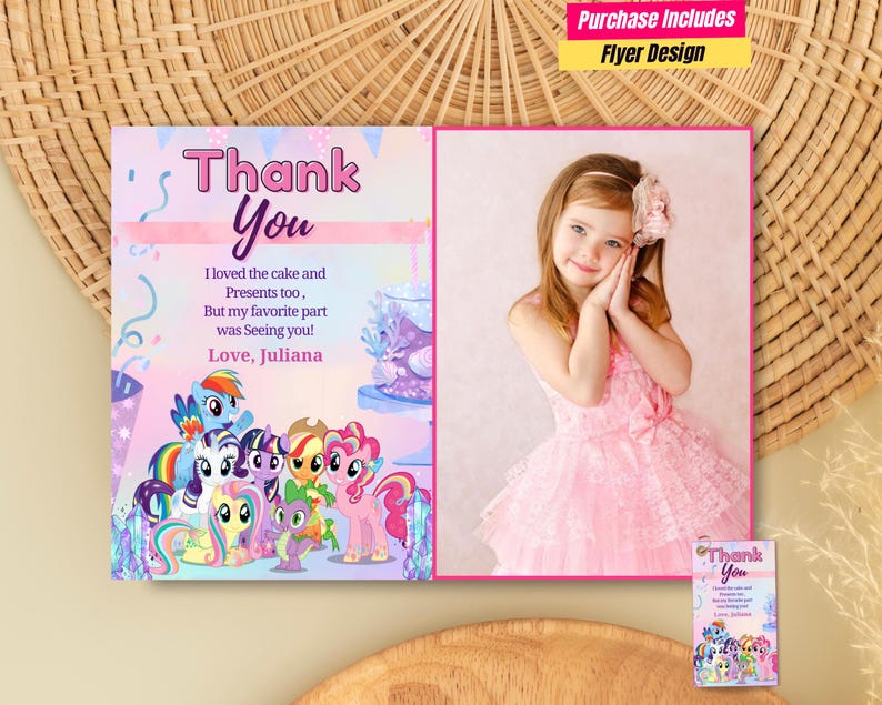 Pony Birthday Thank You Photo Card Unicorn Pony Thank You Card for ...