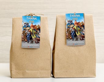 Etiqueta de cumpleaños imprimible de Zootopia 2, etiqueta de agradecimiento de Zootopia 2, etiqueta de regalo de devolución de Zootopia 2, recuerdo de fiesta de Zootopia, etiqueta digital de hermanos de Zootopia 2