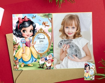Snow White Birthday thank you Princess Snow White Thank you card with photo Snow White theme party gift tag Snow White Photo thank you label