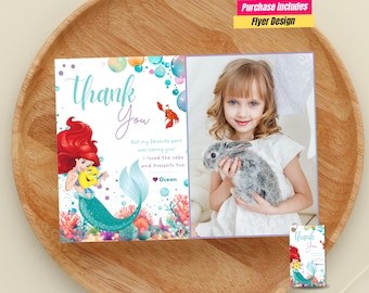 Tarjeta de agradecimiento con foto de La Sirenita Etiqueta de regalo de la Princesa Ariel Bolsas de regalos de la Sirenita Regalo de devolución de La Sirenita con foto Recuerdos de fiesta de la Sirenita