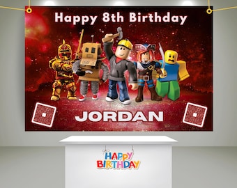 Banner personalizado de Roblox Banner de cumpleaños infantil de Roblox Fondo imprimible de Roblox Decoración de pared de Roblox Fondo digital de Roblox Letrero temático de Roblox