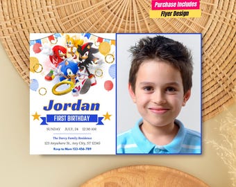 Sonic Birthday Invitation with photo Sonic The Hedgehog digital Birthday photo Invitation Editable Sonic photo Invitation Super Sonic photo