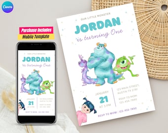 Monsters University Birthday template Editable monster inc evite Monsters Inc Birthday Invitation Baby Monsters birthday Invitation Boo card