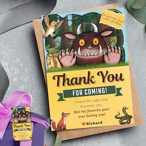 Editable Gruffalo thank you gift card Gruffalo Birthday party thank you card Gruffalo Digital thank you card Monster gift predator thank you
