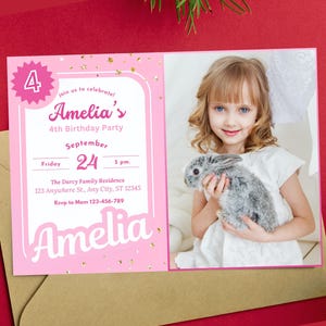 Editable Fashion Doll Party Invite baby Girl photo Birthday Invite Doll Birthday Invitation with photo Doll Birthday Party Doll photo card