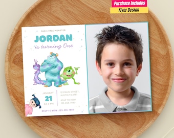 Plantilla de foto de cumpleaños de Monster University Monstruos editables Teléfono evite Invitación de foto de cumpleaños de Monsters Inc Invitación de cumpleaños de Baby Monster