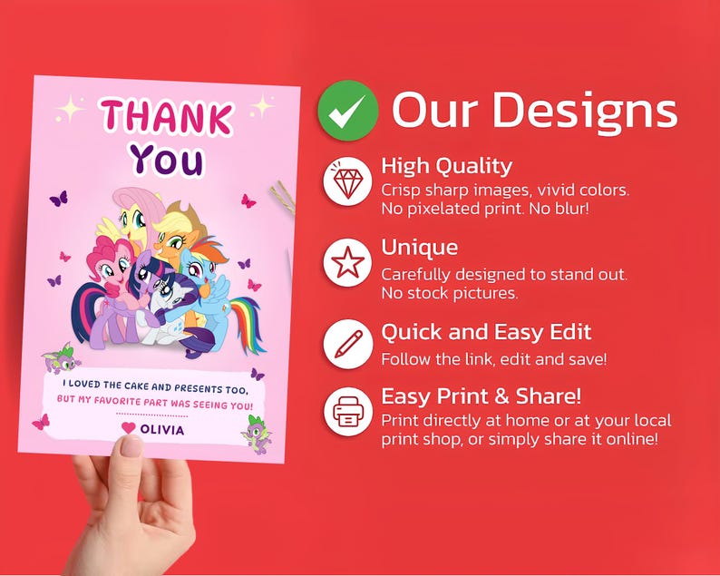 Printable Pony Birthday Thank You Card Unicorn Pony Thank You Party for ...