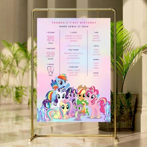 Pony Geburtstags-Meilensteintafel Einhorn-Pony Geburtstags-Meilensteinschild für Mädchen My Little Pony Milestone Banner Pony Kids Birthday Milestone