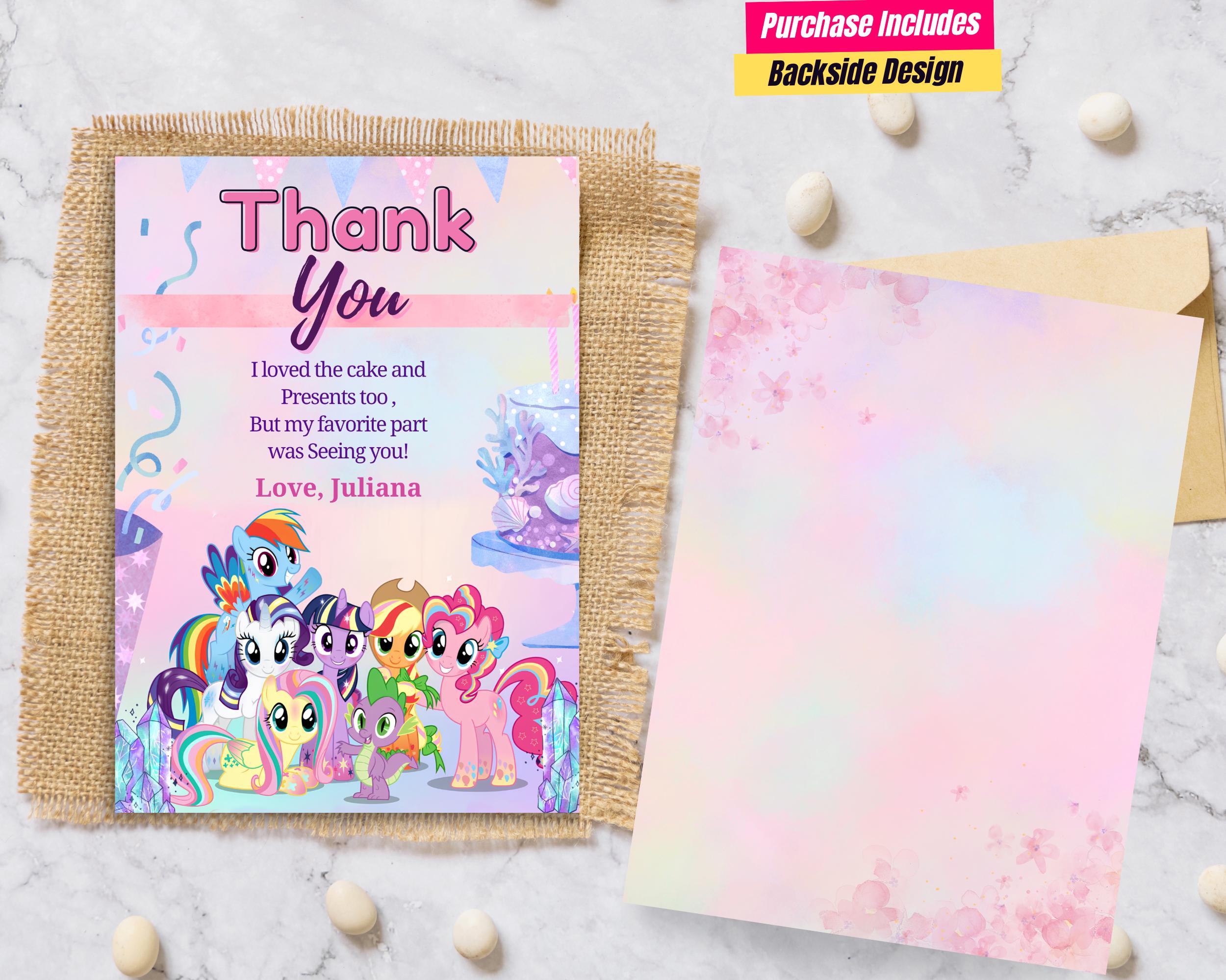 Editable Pony Birthday Thank You Card Unicorn Pony Thank You Card for ...