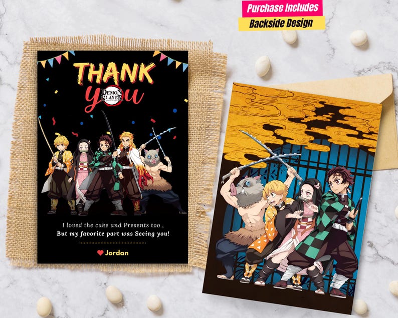 Editable Demon Slayer Birthday Thank You Card Demon Slayer Thank You 