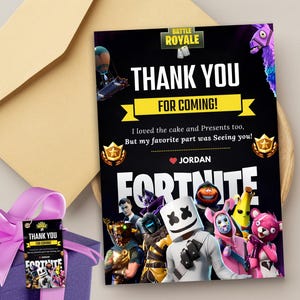 Carte de remerciement imprimable Fort Game Invitation Fort jeu carte cadeau fête d'anniversaire nuit Fort Gaming anniversaire Evite jeu vidéo anniversaire