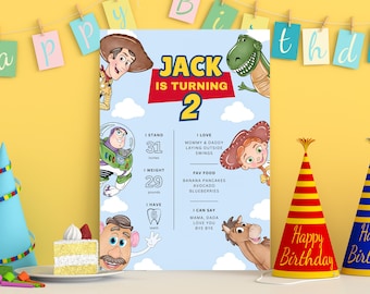 Tablero de hitos de cumpleaños de Toy Story Letrero de hitos de Toy Story Letrero de fiesta de Toy Story Letrero de bienvenida de Toy Story Tablero de Toy Story Fiesta temática de Toy Story