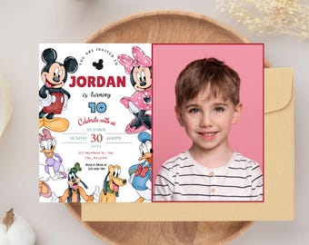 Mickey Mouse verjaardag foto uitnodiging Mickey & Friends verjaardagsuitnodiging schattige muis cartoon Mickey en Minnie foto uitnodiging verjaardagsfeestje