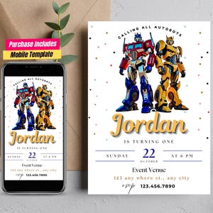 Convite Transformer Optimus Prime aniversário Design convite de aniversário bumblebee Autobot Tema Festa Cartão Robô Cartão Transformer Festa Cartão