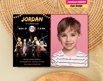 Demon Slayer Birthday invite with photo Demon Slayer Invitation Card Demon Slayer Manga Inspired Birthday photo invite Demon Slayer theme