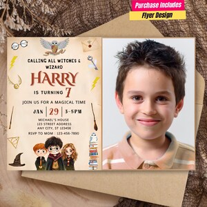 Editable Wizard Birthday Party Invitation with photo Wizard and Witches Birthday Printable Magical Wizardry Party Invitation Magical School