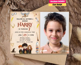 Editable Wizard Birthday Party Invitation with photo Wizard and Witches Birthday Printable Magical Wizardry Party Invitation Magical School