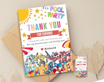 Transformers birthday thank you card Transformers thank you tag Printed Optimus Prime Transformer thanks for coming Bumblebee pool Party tag