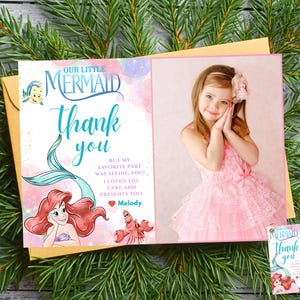 Carte photo de remerciement Petite sirène Étiquette cadeau princesse Ariel Sac cadeaux sirène Cadeau de retour Petite sirène avec photo Cadeau sirène