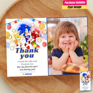 Carte de fête de remerciement sur le thème Sonic avec photo Tags de remerciement Sonic Carte-cadeau photo de remerciement Sonic hérisson Décoration de fête Sonic gamer Tag sonique