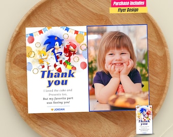 Tarjeta de agradecimiento con foto y temática de Sonic Etiquetas de agradecimiento de Sonic Tarjeta de regalo con foto de agradecimiento de Sonic Hedgehog Decoración de fiesta de Sonic Etiqueta de jugador de Sonic