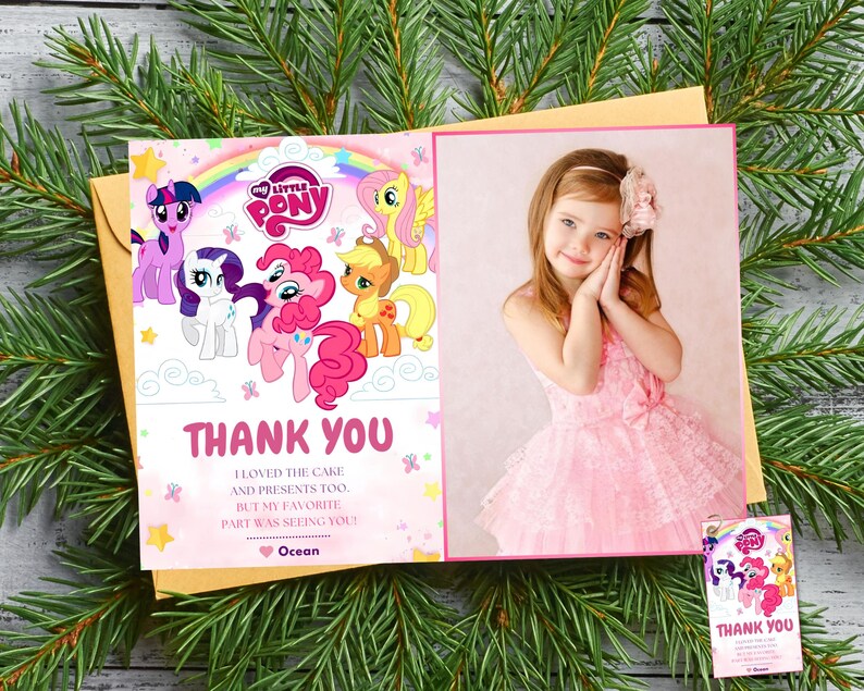 Pink Pony Birthday Thank You Photo Card Unicorn Pony Thank You Cards ...