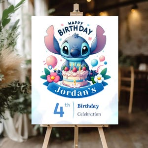 Bewerkbaar bord Stitch Welcome to the World Template Stitch Welcome-verjaardagsposter Digitale download Stitch Welcome Party-bord Stitch Banner