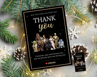 Dark Star Wars Thank you card Star Wars Birthday Thank you Note Star Wars Party Favor Tags luke han leia Star Wars Saga return gift label