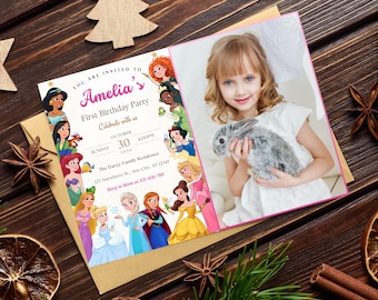 Invitación de foto de cumpleaños mágica de princesa real Invitación digital de princesa de acuarela con foto Invitación de princesa para niña Invitación de foto