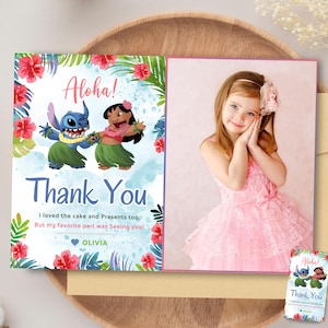 Editable Stitch Birthday Party thank you card with photo Lilo & stitch thank you photo card Aloha Stitch Girls Birthday thank you gift tag