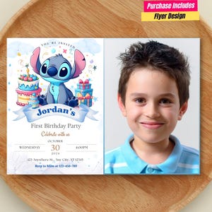 Stitch Birthday Invitation Template with photo Stitch and Angel Birthday Invitation with kid picture Lilo & Stitch Birthday Photo Invitation