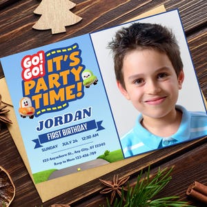Go! Go! Cory Carson Birthday Invitation with photo Go! Go! Birthday photo card Go Go Cory & Chrissy Go Go Carson Birthday photo invite card