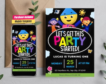 Invitación de cumpleaños editable de Charlie's Colorform City Colorforms Colorforms Color Me Excited Colorforms Impresión y móvil Charlie Tarjeta de cumpleaños de Color forms DIY