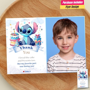 Editable Stitch Birthday Party thank you card with photo Lilo & stitch thank you photo card Digital Stitch Girls Birthday thank you gift tag