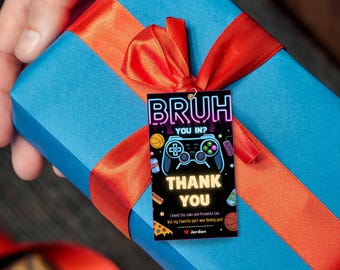 Video Game Party label Level Up label Gamer Birthday thank you Tag Bruh Tag Arcade Party Tag Video Game labels Neon Glow Gamer return gifts