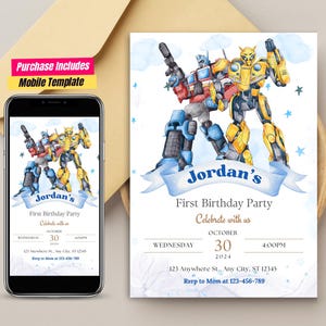 Convite Transformer Optimus Prime aniversário Design convite de aniversário bumblebee Autobot Tema Festa Cartão Robô Cartão Transformer Festa Cartão