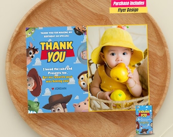Tarjeta de agradecimiento con foto y tema de Toy Story Tarjeta de agradecimiento de Toy Story con foto Etiqueta de regalo de Toy Story Tarjeta de agradecimiento de Woody de Toy Story Etiqueta con tema de juguetes